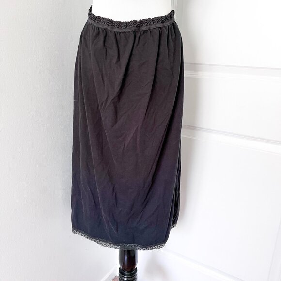 Vintage Rosin Black Midi Slip Skirt with Lace Trim - Picture 4 of 7